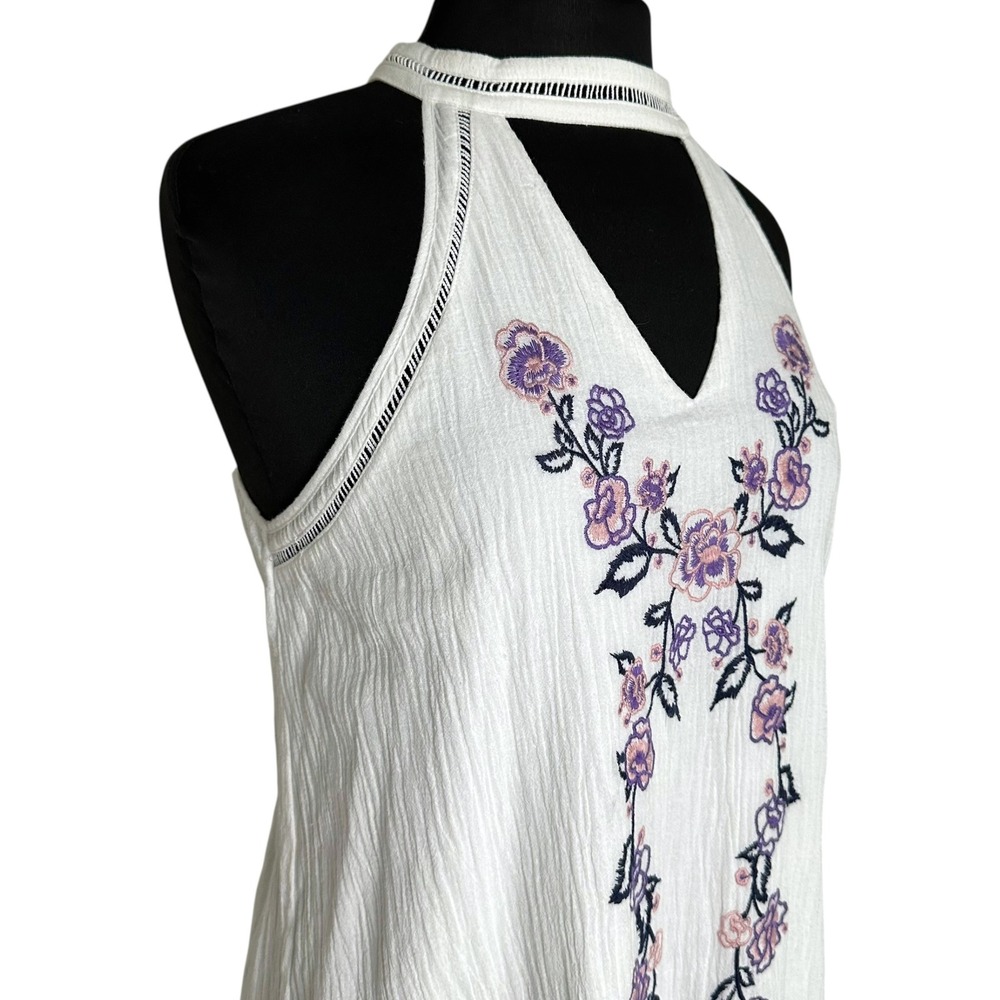 Blue Rain Francesca's White Floral‎ Embroidered Halter Dress Boho Size M - Picture 6 of 13